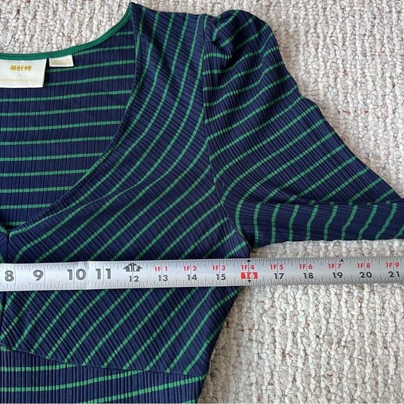 ANTHROPOLOGIE MAEVE Flores Blue Green Ribbed Striped Midi Dress Medium - Picture 9 of 15